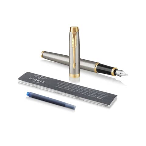 Penna stilografica Parker IM punta M inchiostro blu Brushed Metal GT - 1931656